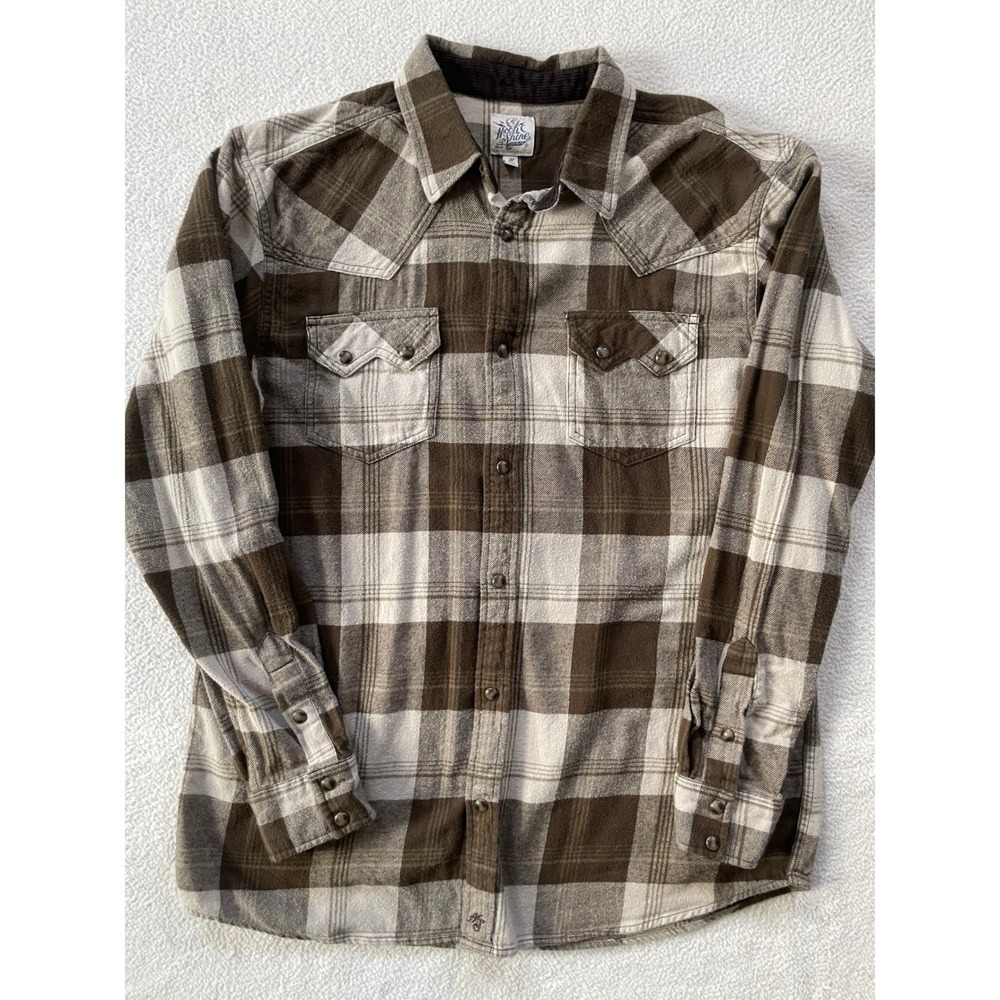 Moonshine Spirits Flannel Shirt Mens Med Brown Plaid Western Snap Brad Paisley